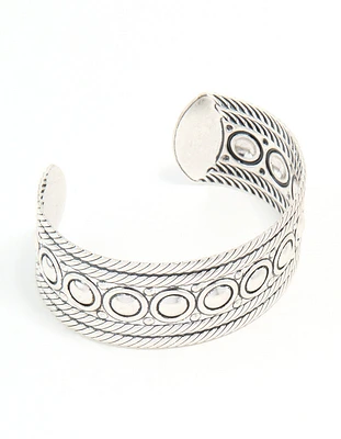 Antique Silver Stone Design Wrist Cuff