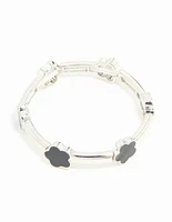 Silver Black Floral Stretch Bracelet
