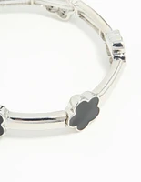 Silver Black Floral Stretch Bracelet