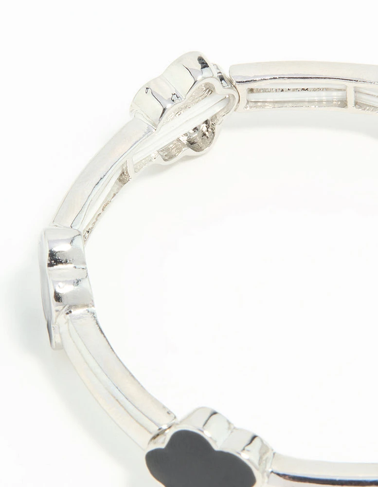 Silver Black Floral Stretch Bracelet
