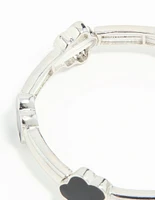 Silver Black Floral Stretch Bracelet