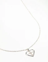 Silver Plated Heart & Cross Pendant Necklace