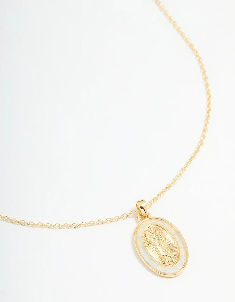 Gold Plated Mary Pendant Necklace