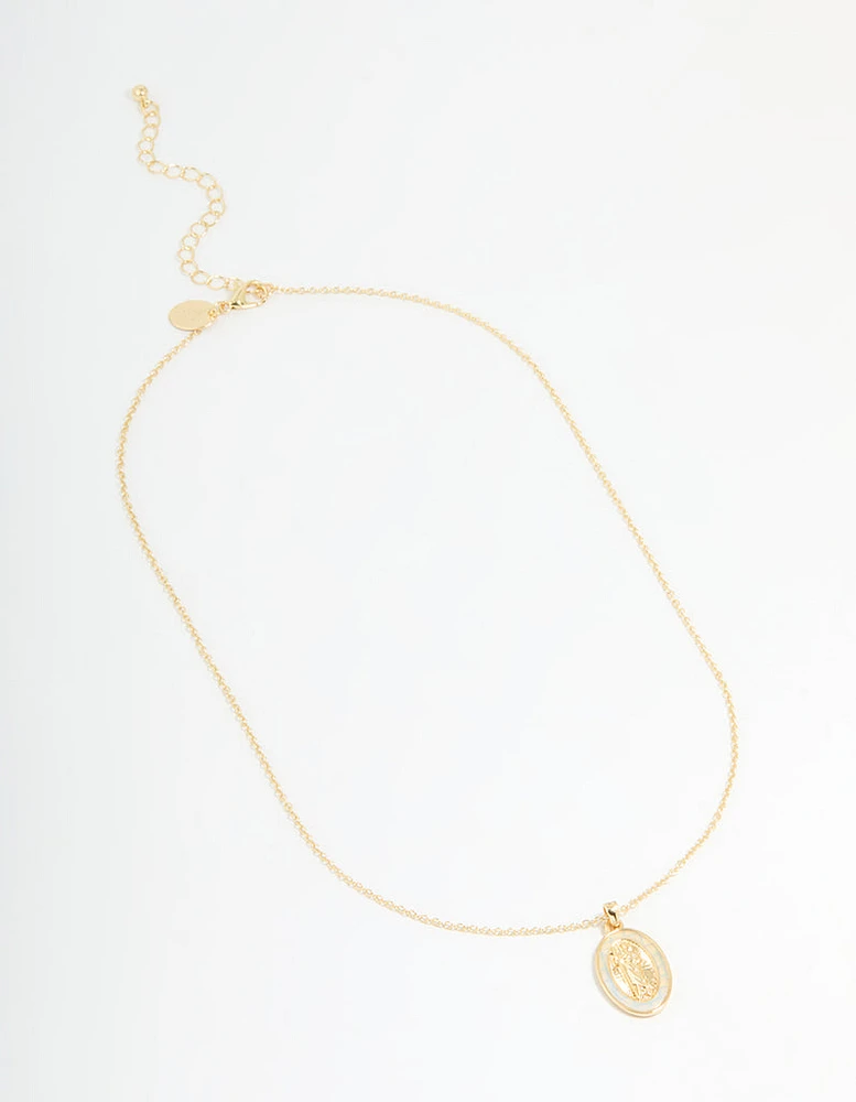 Gold Plated Mary Pendant Necklace