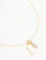 Gold Plated Diamante Wing Charm Pendant Necklace