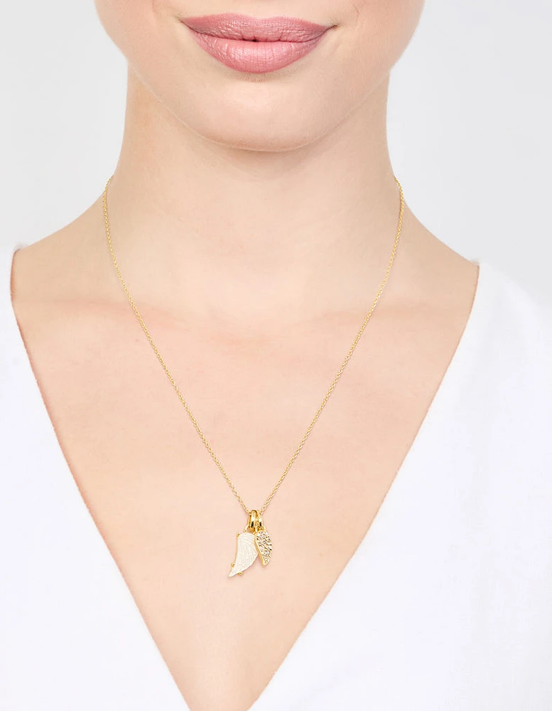 Gold Plated Diamante Wing Charm Pendant Necklace