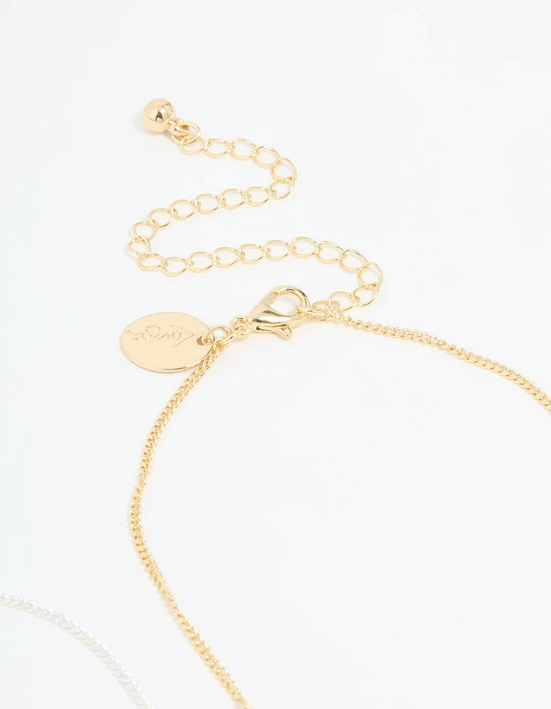 Mixed Metal Cubic Zirconia Cross Pendant Necklace Pack