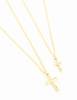 Gold Plated Hammered Cross Necklaces 2-Pack