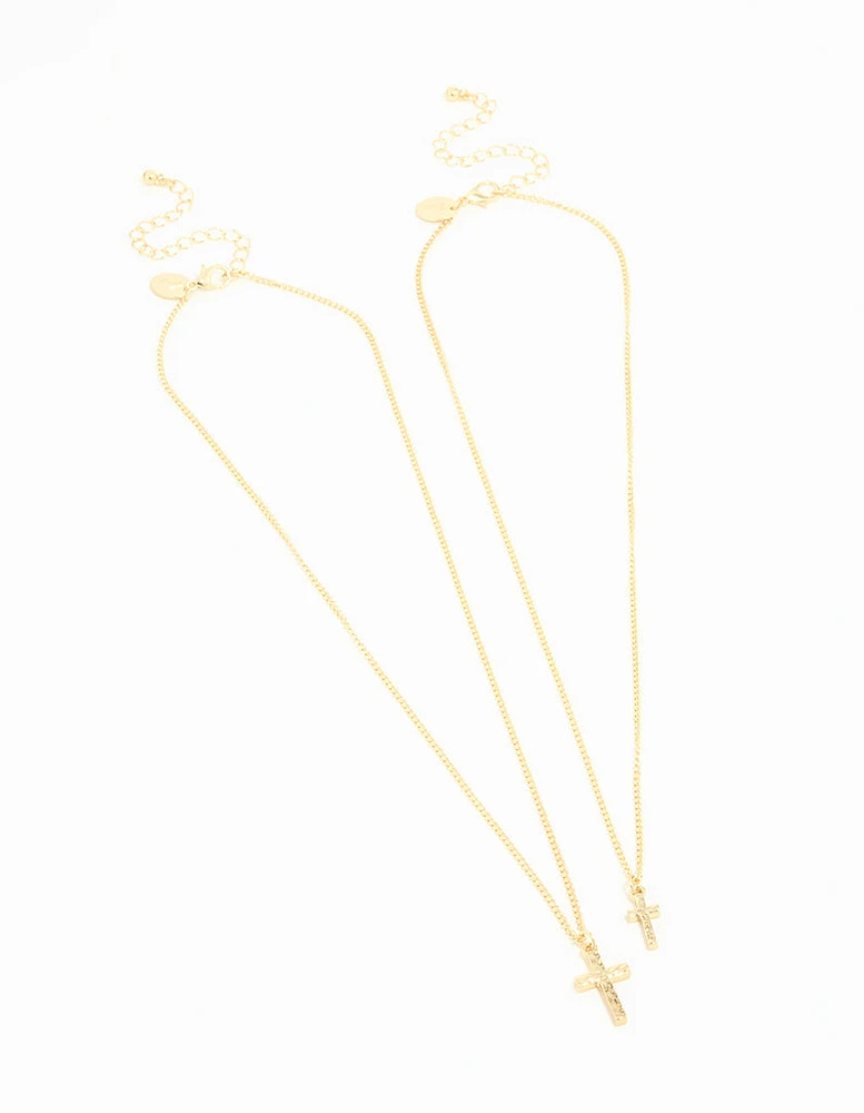 Gold Plated Hammered Cross Necklaces 2-Pack