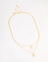 Gold Plated Cross & Mary Layered Necklace