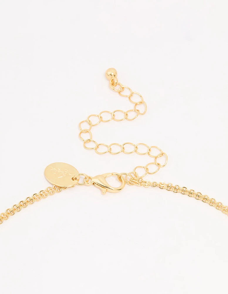 Gold Plated Cross & Mary Layered Necklace