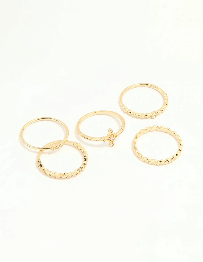 Gold Plated Dainty Cubic Zirconia Stacking Rings 5-Pack