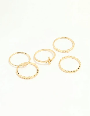 Gold Plated Dainty Cubic Zirconia Stacking Rings 5-Pack