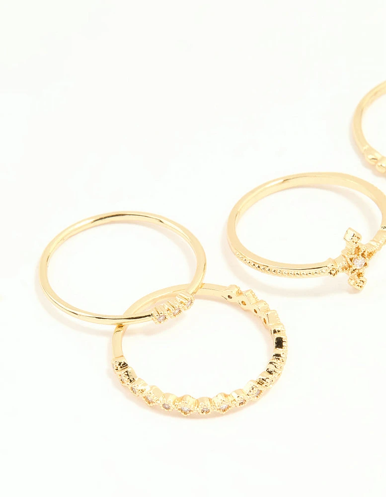 Gold Plated Dainty Cubic Zirconia Stacking Rings 5-Pack