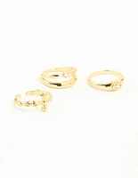 Gold Plated Cross & Diamante Stacking Rings 3-Pack