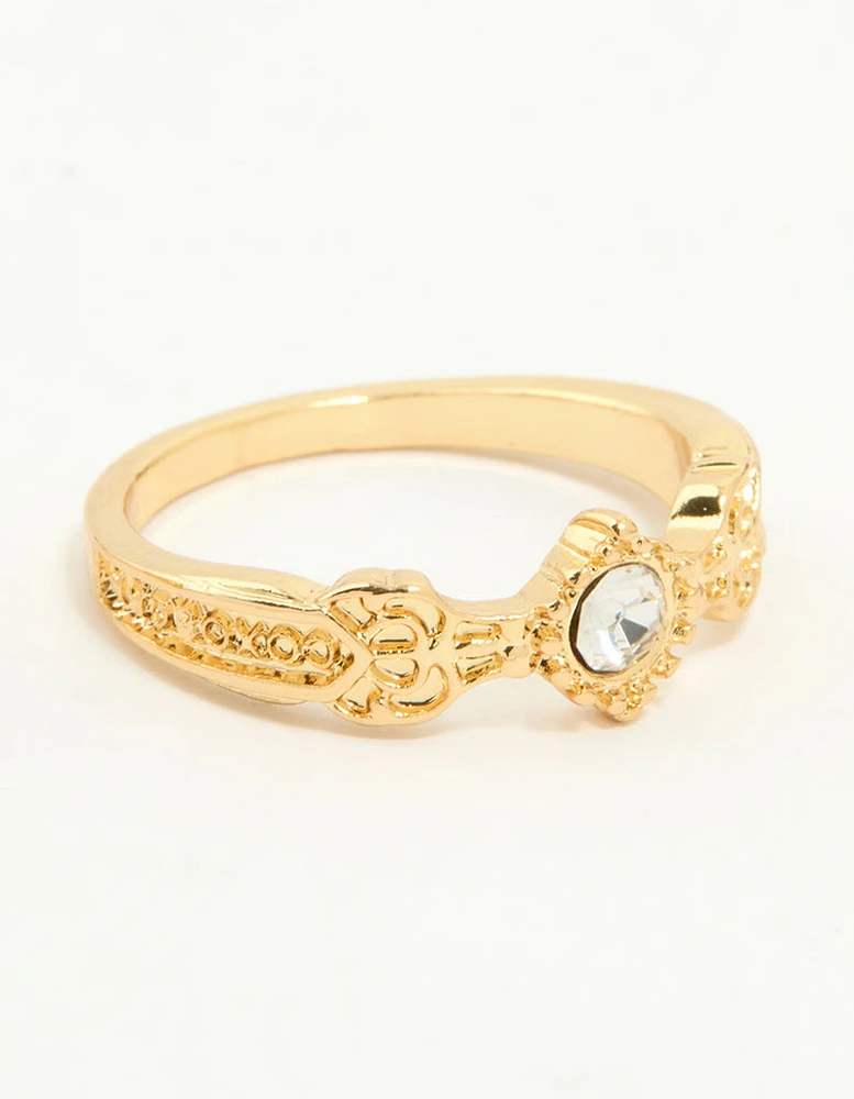 Gold Plated Cubic Zirconia Mary & Floral Rings 2-Pack