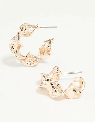 Rose Gold Organic Twisted Hoop Earrings