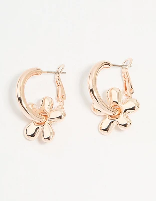Rose Gold Flower Rondell Hoop Earrings