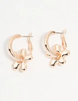 Rose Gold Flower Rondell Hoop Earrings