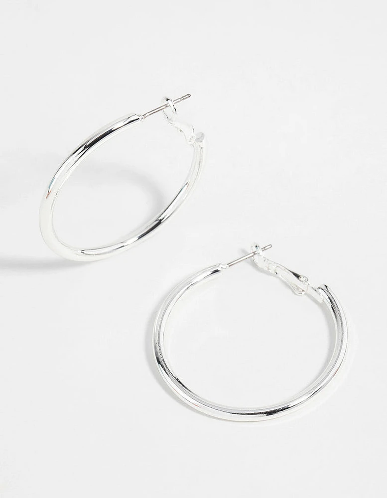 Silver Narrow Hinged Hoop Earrings