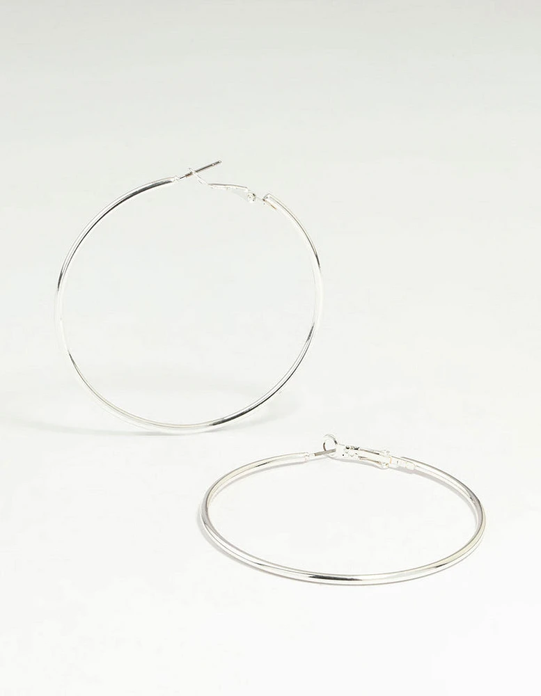 Silver Plain Thin Hoop Earrings