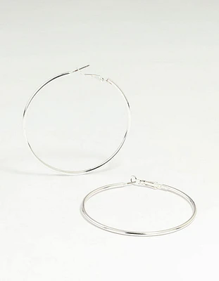Silver Plain Thin Hoop Earrings