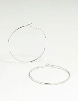 Silver Plain Thin Hoop Earrings