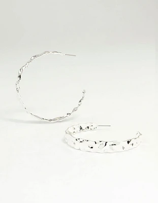 Silver Hammered Flat Hoop Earrings