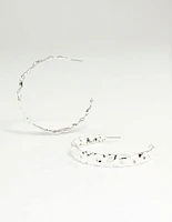 Silver Hammered Flat Hoop Earrings