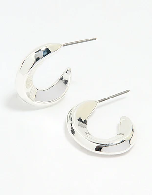 Silver Organic Shape Hoop Earrings