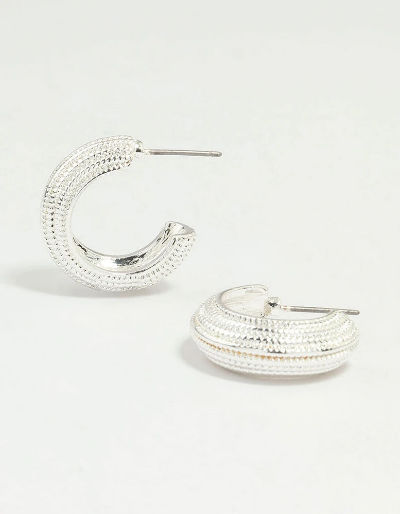 Silver Textured Hoop Earrings