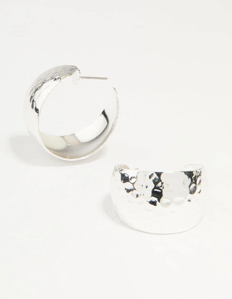 Silver Hammered Bubble Hoop Earrings