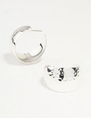 Silver Hammered Bubble Hoop Earrings