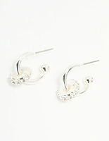 Silver Diamante Round Rondell Hoop Earrings
