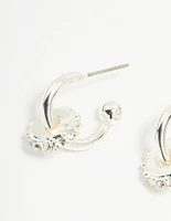 Silver Diamante Round Rondell Hoop Earrings