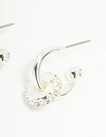 Silver Diamante Round Rondell Hoop Earrings