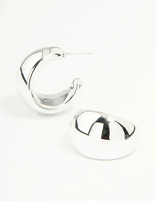 Silver Chunky Bubble Teardrop Hoop Earrings