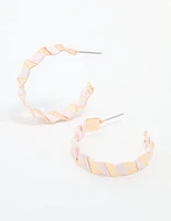 Gold Pink Paper Ridge Hoop Earrings