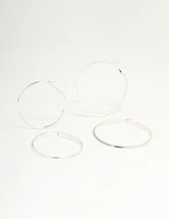 Silver Textured & Plain Hoop Earrings 2-Pack