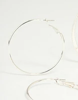 Silver Textured & Plain Hoop Earrings 2-Pack