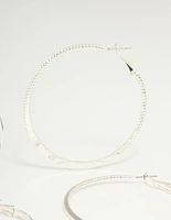 Silver Textured & Plain Hoop Earrings 2-Pack