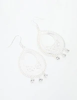 Silver Diamante Filigree Oval Drop Earrings