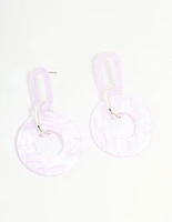 Silver Pink Acrylic Circle Link Drop Earrings