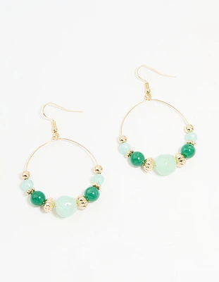 Gold Green Beaded Circular Drop Earrings