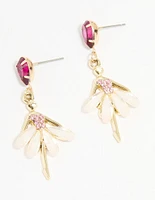 Gold Pink Diamante Ballerina Drop Earrings