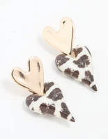 Gold Leopard Print Heart Drop Earrings