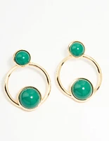 Gold Green Circles Drop Earrings