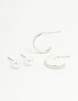 Silver Glitter Paper & Pearl Stud Earrings 2-Pack