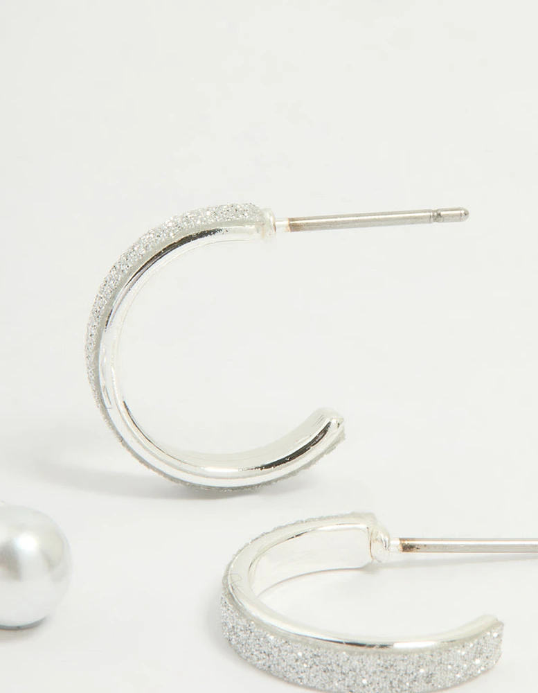 Silver Glitter Paper & Pearl Stud Earrings 2-Pack