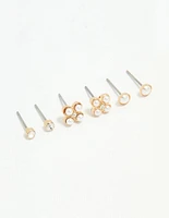 Silver Diamante & Pearl Stud Earrings 3-Pack